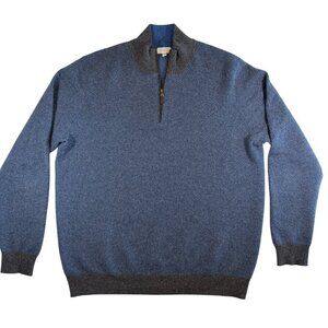 KINROSS 100% Cashmere 1/4 Zip Pullover Sweater Blue Gray XL